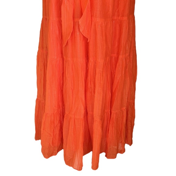Marie Oliver Kinley Ruffle Orange Metallic Silver Tie Bow Detail Maxi Dress - S - Picture 6 of 13